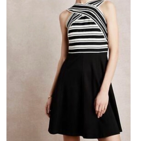 Anthropologie Maeve Black White Crosswise Flare Skater Dress, size 4 - Picture 12 of 15